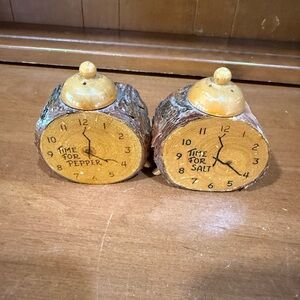 Clock Rustic Wooden Salt and Pepper Shakers